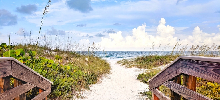 A person thinking about Bradenton Beach Movers while looking at a beautiful beach in this place.