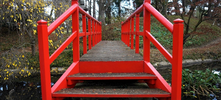 red bridge in the park
