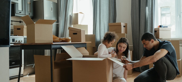 Family Unpacking After Moving.