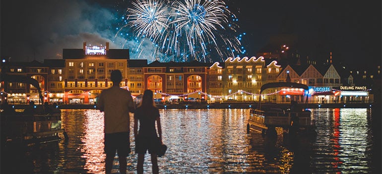 couple in Orlando watching fireworks